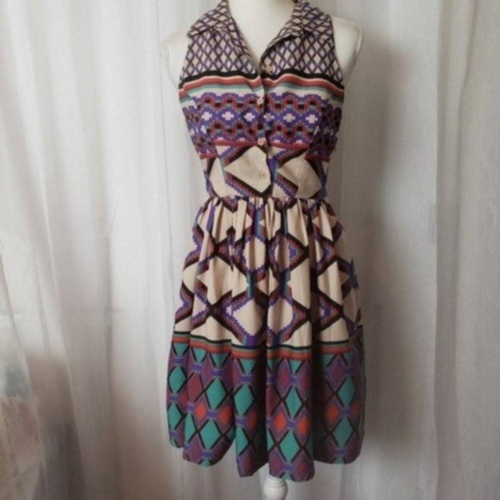 W118 Walter Baker Dress Sleeveless Razor Back Dress Multi Pattern Multi Color